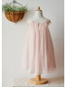 Blush Pink Lace Sleeves Chiffon Knee Length Flower Girl Dress
